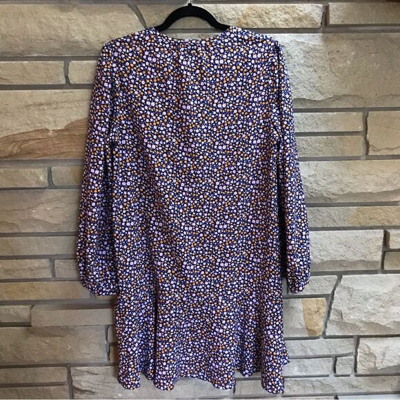 Draper James Tie Neck Flounce Shift Dress Purple ditsy floral print Medium - Picture 3 of 11